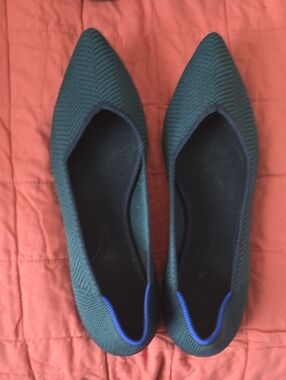 Rothy's The Point Flats in Teal Herringbone with Navy Trim